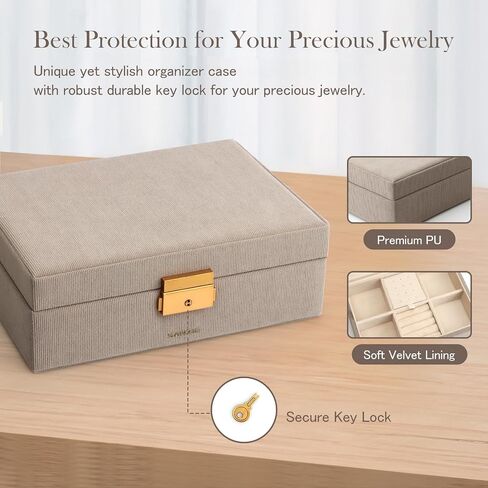 SANZIE Jewelry Box for Women, PU Leather Jewelry Boxes & Organizer Storage Case with Key Lock, Holder Organizer for Earrings Rings Necklaces Bracelets (Grey, Medium) in Saudi Arabia
