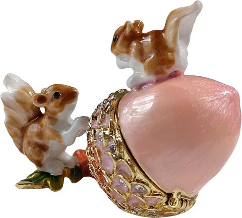 المينا البلوط الفاكهة والسنجاب حامل المجوهرات خاتم قلادة القرط حلية صندوق رسمت باليد البلوط والسنجاب الزينة للمنزل والمكتب ديكور الوردي in Kuwait