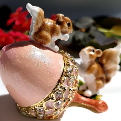 المينا البلوط الفاكهة والسنجاب حامل المجوهرات خاتم قلادة القرط حلية صندوق رسمت باليد البلوط والسنجاب الزينة للمنزل والمكتب ديكور الوردي in Kuwait