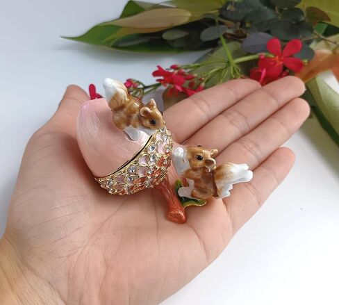 المينا البلوط الفاكهة والسنجاب حامل المجوهرات خاتم قلادة القرط حلية صندوق رسمت باليد البلوط والسنجاب الزينة للمنزل والمكتب ديكور الوردي in Kuwait