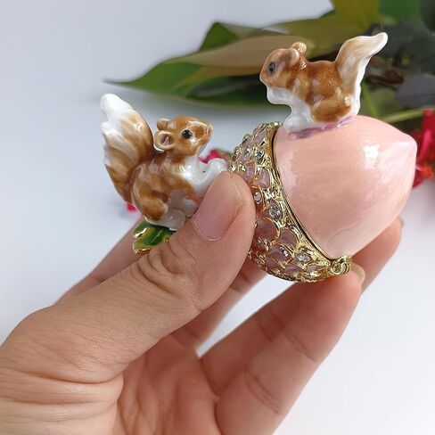 المينا البلوط الفاكهة والسنجاب حامل المجوهرات خاتم قلادة القرط حلية صندوق رسمت باليد البلوط والسنجاب الزينة للمنزل والمكتب ديكور الوردي in Kuwait