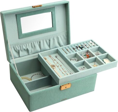 SANZIE Jewelry Box for Women, PU Leather Jewelry Boxes & Organizer Storage Case with Key Lock, Holder Organizer for Earrings Rings Necklaces Bracelets (Grey, Medium) in Saudi Arabia