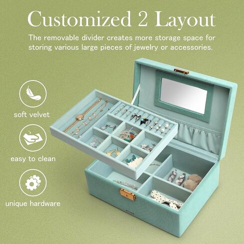 SANZIE Jewelry Box for Women, PU Leather Jewelry Boxes & Organizer Storage Case with Key Lock, Holder Organizer for Earrings Rings Necklaces Bracelets (Grey, Medium) in Saudi Arabia