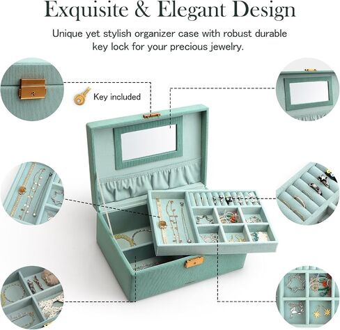 SANZIE Jewelry Box for Women, PU Leather Jewelry Boxes & Organizer Storage Case with Key Lock, Holder Organizer for Earrings Rings Necklaces Bracelets (Grey, Medium) in Saudi Arabia
