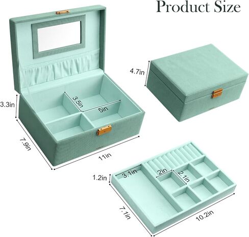 SANZIE Jewelry Box for Women, PU Leather Jewelry Boxes & Organizer Storage Case with Key Lock, Holder Organizer for Earrings Rings Necklaces Bracelets (Grey, Medium) in Saudi Arabia