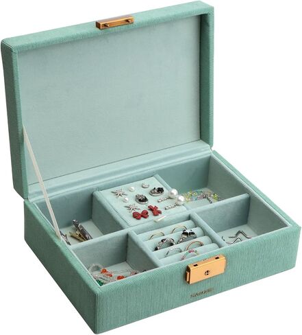 SANZIE Jewelry Box for Women, PU Leather Jewelry Boxes & Organizer Storage Case with Key Lock, Holder Organizer for Earrings Rings Necklaces Bracelets (Grey, Medium) in Saudi Arabia
