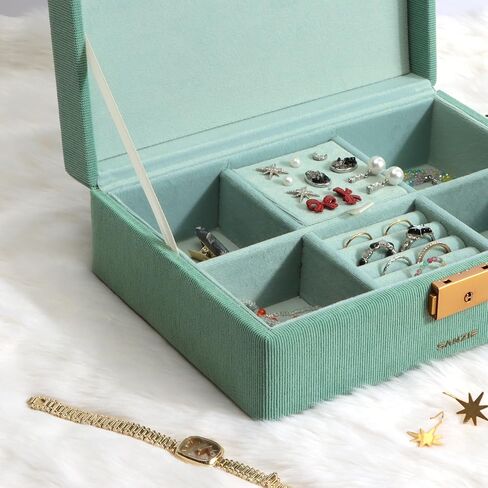 SANZIE Jewelry Box for Women, PU Leather Jewelry Boxes & Organizer Storage Case with Key Lock, Holder Organizer for Earrings Rings Necklaces Bracelets (Grey, Medium) in Saudi Arabia