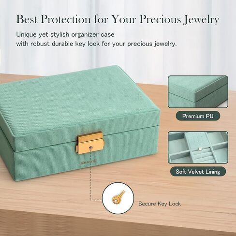 SANZIE Jewelry Box for Women, PU Leather Jewelry Boxes & Organizer Storage Case with Key Lock, Holder Organizer for Earrings Rings Necklaces Bracelets (Grey, Medium) in Saudi Arabia