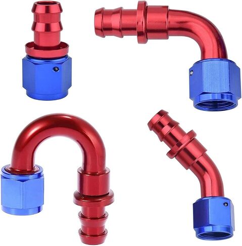 4 6 8 10 12 AN Hose End Fitting Push On Lock Adapter For Oil Fuel Hose Line, Fuel Line Fitting Adapter Blue & Red (PLEASE CHOOSE SIZE AND QUANTITY) (2 PCS, 12 AN 180 DEGREE) in Kuwait
