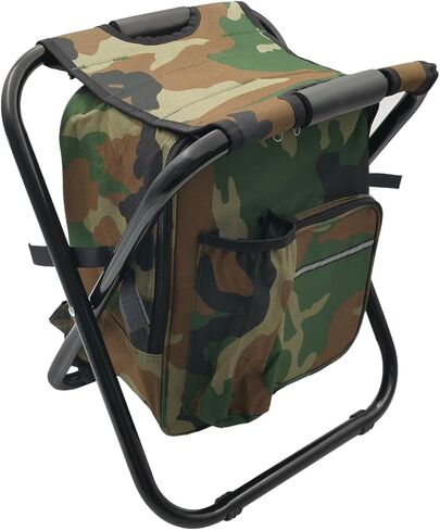 كرسي تخييم قابل للطي مع حقيبة تبريد، كرسي صيد خفيف الوزن، مقعد صغير قابل للطي مع مسند ظهر ومقبض للتخييم، وصيد الأسماك، والصيد، والمشي لمسافات طويلة، والرسم في الهواء الطلق - أخضر جيشي in Kuwait