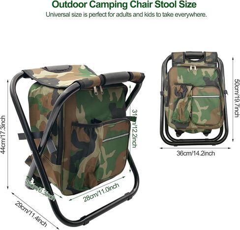 كرسي تخييم قابل للطي مع حقيبة تبريد، كرسي صيد خفيف الوزن، مقعد صغير قابل للطي مع مسند ظهر ومقبض للتخييم، وصيد الأسماك، والصيد، والمشي لمسافات طويلة، والرسم في الهواء الطلق - أخضر جيشي in Kuwait