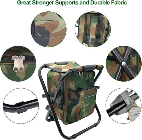 كرسي تخييم قابل للطي مع حقيبة تبريد، كرسي صيد خفيف الوزن، مقعد صغير قابل للطي مع مسند ظهر ومقبض للتخييم، وصيد الأسماك، والصيد، والمشي لمسافات طويلة، والرسم في الهواء الطلق - أخضر جيشي in Kuwait