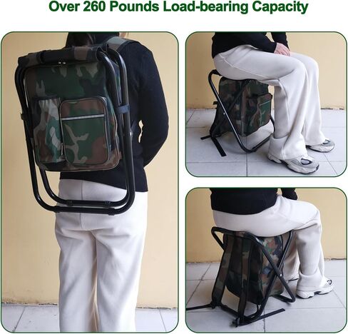 كرسي تخييم قابل للطي مع حقيبة تبريد، كرسي صيد خفيف الوزن، مقعد صغير قابل للطي مع مسند ظهر ومقبض للتخييم، وصيد الأسماك، والصيد، والمشي لمسافات طويلة، والرسم في الهواء الطلق - أخضر جيشي in Kuwait