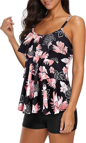 Zando 2024 Tankini Bathing Suits for Women Tummy Control Plus Size Swimsuits Bathing Suits 2 piece Tankini Tops for Women Swimwear Top with Boyshorts Swimsuit Women in Kuwait