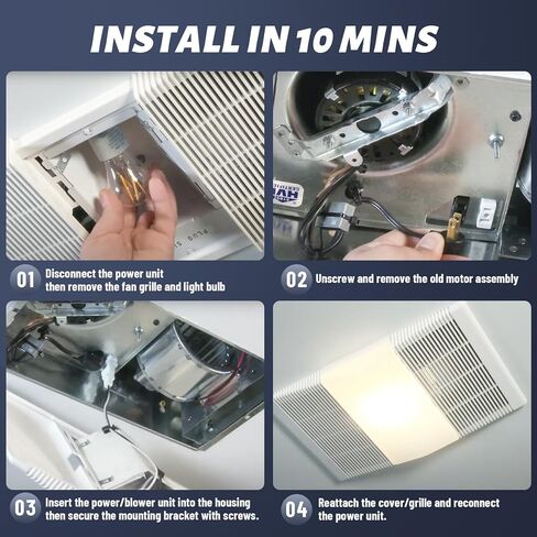 Upgraded 763RL B Unit 50 CFM Suitable with Nutone 763RL, 763RLN B, 763RLN, 763RLN-R01, 769RL Series, S0503B000 Pure Copper Bathroom Exhaust Fan Motor Fit 769RF/769RL B Unit 70 CFM, 2.0 Sones, 9"x9" in Kuwait