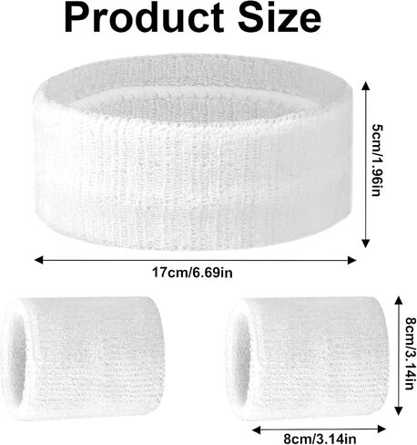 3 Pcs Sports Sweatbands Headband Wristband Set Includes 1 Sports Headband and 2 Wristband Breathable Terry Cloth Athletic Bands Wrist Sweatbands for Men Women(White) in Saudi Arabia