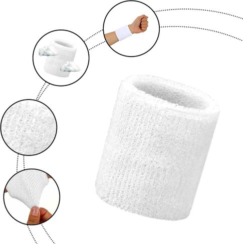 3 Pcs Sports Sweatbands Headband Wristband Set Includes 1 Sports Headband and 2 Wristband Breathable Terry Cloth Athletic Bands Wrist Sweatbands for Men Women(White) in Saudi Arabia