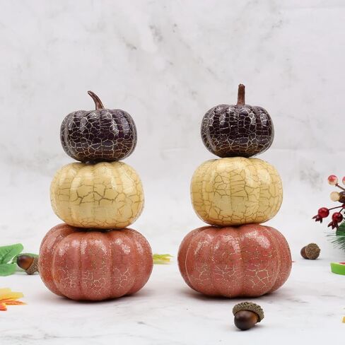 Gresorth 2pcs Stacked Pumpkins Halloween Decoration Artificial Fake Pumpkins Table Model for Autumn Fall Home Kitchen Party Christmas Wedding Display - B in Saudi Arabia