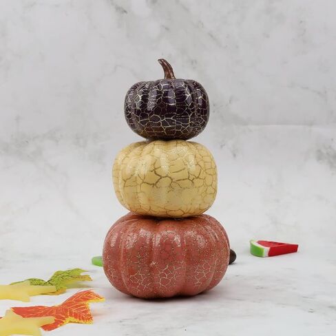 Gresorth 2pcs Stacked Pumpkins Halloween Decoration Artificial Fake Pumpkins Table Model for Autumn Fall Home Kitchen Party Christmas Wedding Display - B in Saudi Arabia