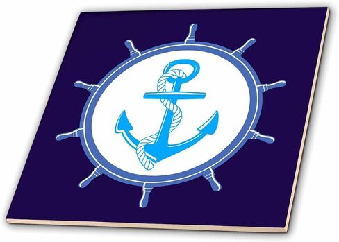 3dRose Nautical Artwork, Anchor, décor. White, Blue and Navy. Ocean, sea-Ceramic Tile, 4-inch (ct_216257_1), Multicolor in Saudi Arabia