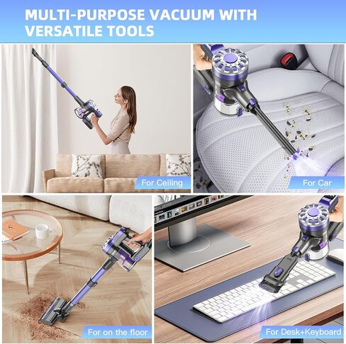Cordless Vacuum Cleaner,Vacuum Cleaners for Home,Cordless Stick Vacuum Cleaner with Powerful Motor,Led Headlight,Lightweight Cordless Vacuum Cleaners for Home Hardwood Floor Pet Hair(Deep Purple) in Saudi Arabia