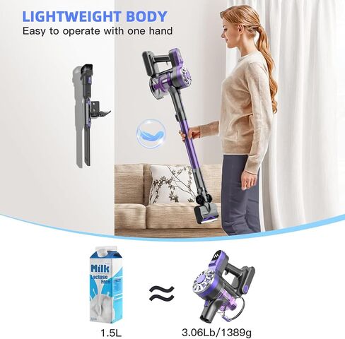 Cordless Vacuum Cleaner,Vacuum Cleaners for Home,Cordless Stick Vacuum Cleaner with Powerful Motor,Led Headlight,Lightweight Cordless Vacuum Cleaners for Home Hardwood Floor Pet Hair(Deep Purple) in Saudi Arabia