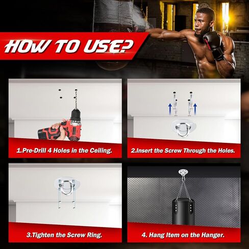 حامل حقيبة ملاكمة ثقيلة على الحائط، مثبت على السقف، حقيبة ملاكمة مثبتة على كيس اللكم، كرة السرعة تأتي مع خطاف كبس in Kuwait