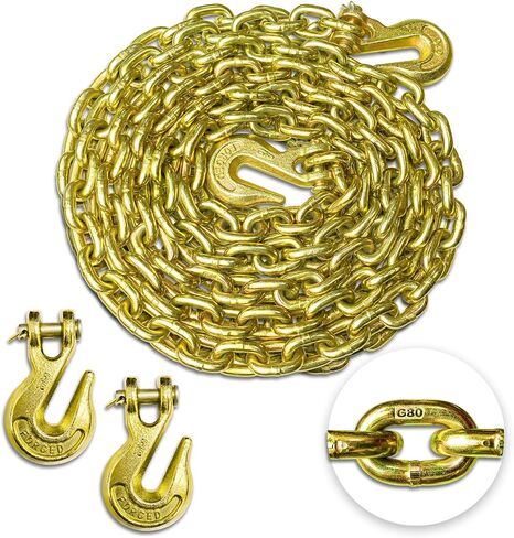 سلسلة ربط النقل YATOINTO G80 مقاس 3/8 بوصة × 10 قدم مع خطافين للإمساك بخطافين و2 خطاف تثبيت إضافي، بوزن 7100 رطل، سلسلة تسجيل شديدة التحمل للنقل والسحب والربط in Saudi Arabia
