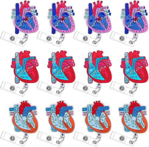 6 Pcs Heart Badge Reel with ID Name Card Tag Retractable Cardiac Phlebotomy Badge Reel Holder Acrylic Nurse Badge Clip for Student Doctor Hospital Anatomy Medical Assistant Work Accessories in Saudi Arabia