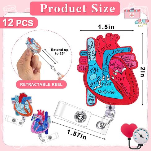 6 Pcs Heart Badge Reel with ID Name Card Tag Retractable Cardiac Phlebotomy Badge Reel Holder Acrylic Nurse Badge Clip for Student Doctor Hospital Anatomy Medical Assistant Work Accessories in Saudi Arabia