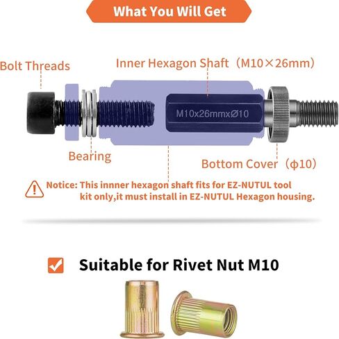 Rivet Nut Insert Setting Tool Rivnut Inner Hexagon Shaft for Jack Plus Nuts 1/4-20 5/16-18 3/8-16 10-24 M3 M4 M5 M6 M8 M10 (3/8-16-(Rivet Nut)) in Saudi Arabia