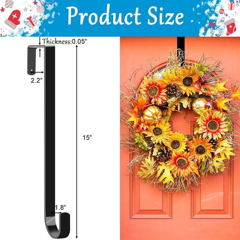 4 Pack Wreath Hangers for Front Door, Over The Door Wreath Hanger Halloween Decorations Wreath Hook for Hanging Christmas Easter Fall Decoration, Welcome Sign Holder Two Each of 12" and 15" (Black) in Saudi Arabia