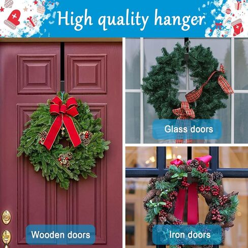4 Pack Wreath Hangers for Front Door, Over The Door Wreath Hanger Halloween Decorations Wreath Hook for Hanging Christmas Easter Fall Decoration, Welcome Sign Holder Two Each of 12" and 15" (Black) in Saudi Arabia