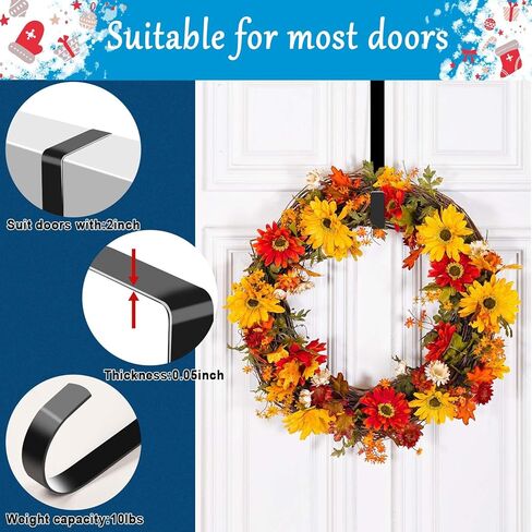 4 Pack Wreath Hangers for Front Door, Over The Door Wreath Hanger Halloween Decorations Wreath Hook for Hanging Christmas Easter Fall Decoration, Welcome Sign Holder Two Each of 12" and 15" (Black) in Saudi Arabia