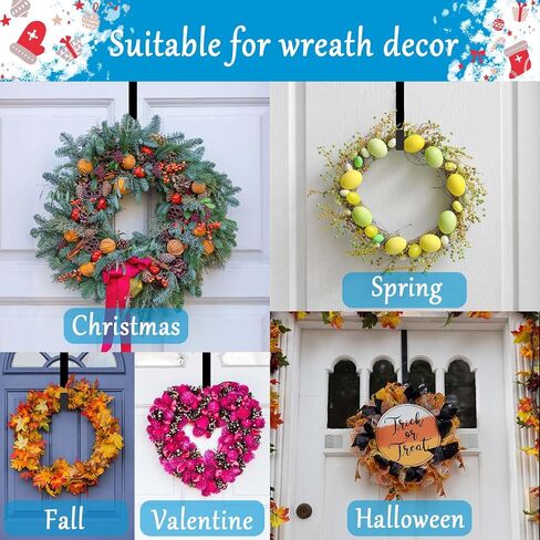 4 Pack Wreath Hangers for Front Door, Over The Door Wreath Hanger Halloween Decorations Wreath Hook for Hanging Christmas Easter Fall Decoration, Welcome Sign Holder Two Each of 12" and 15" (Black) in Saudi Arabia