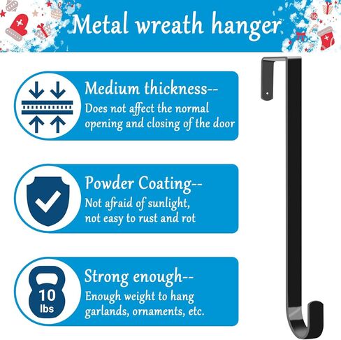4 Pack Wreath Hangers for Front Door, Over The Door Wreath Hanger Halloween Decorations Wreath Hook for Hanging Christmas Easter Fall Decoration, Welcome Sign Holder Two Each of 12" and 15" (Black) in Saudi Arabia