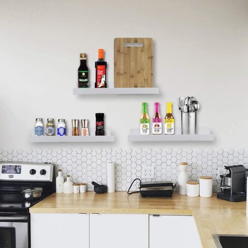 رف كتب عائم طويل 5ps 15.7 بوصة لغرفة الأطفال، أرفف مثبتة على الحائط باللون الأسود مع شفة للتخزين، عرض رف حافة للصور لغرفة النوم والحمام والمطبخ وغرفة المعيشة وديكور الحائط باللون الأسود in Kuwait