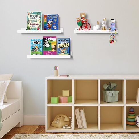 رف كتب عائم طويل 5ps 15.7 بوصة لغرفة الأطفال، أرفف مثبتة على الحائط باللون الأسود مع شفة للتخزين، عرض رف حافة للصور لغرفة النوم والحمام والمطبخ وغرفة المعيشة وديكور الحائط باللون الأسود in Kuwait