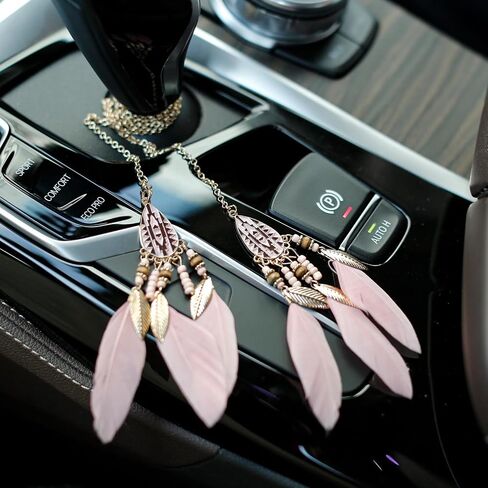 Mini Dream Catcher Car Interior Rearview Mirror Hanging Decor Nature Feather Small Boho Car Charms Pendant Accessories (New Pink) in Kuwait