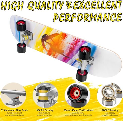 Horse Skateboards for Beginners, 31" Standard Skateboard, 8-Layer Double Kick Maple Deck Concave Skate Board for Kids Teens Adults in Saudi Arabia