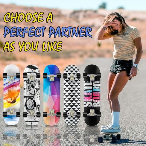 Horse Skateboards for Beginners, 31" Standard Skateboard, 8-Layer Double Kick Maple Deck Concave Skate Board for Kids Teens Adults in Saudi Arabia