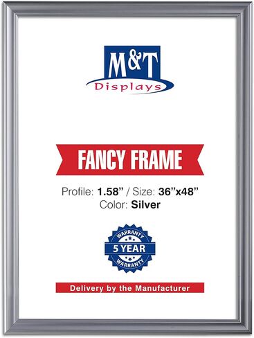 M&T Displays Silver 36x48 Picture Frame Made of 1.58 inches Aluminum Profile Front Loading Wall Mounting Fancy Snap Frame Display for Poster or Document with Mitred Corner in Saudi Arabia