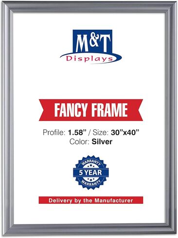 M&T Displays Silver 36x48 Picture Frame Made of 1.58 inches Aluminum Profile Front Loading Wall Mounting Fancy Snap Frame Display for Poster or Document with Mitred Corner in Saudi Arabia