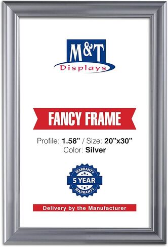 M&T Displays Silver 36x48 Picture Frame Made of 1.58 inches Aluminum Profile Front Loading Wall Mounting Fancy Snap Frame Display for Poster or Document with Mitred Corner in Saudi Arabia