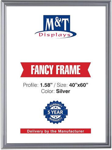 M&T Displays Silver 36x48 Picture Frame Made of 1.58 inches Aluminum Profile Front Loading Wall Mounting Fancy Snap Frame Display for Poster or Document with Mitred Corner in Saudi Arabia
