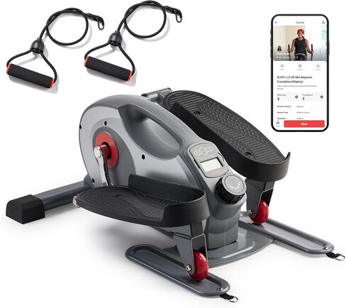 Sunny Health & Fitness 2 in 1 Sit/Stand Mini Elliptical Machine, Portable Under Desk Peddler Exerciser for Senior Home Workout, Optional Handlebars, Resistance Bands & Free Sunnyfit App Bluetooth Link in Saudi Arabia