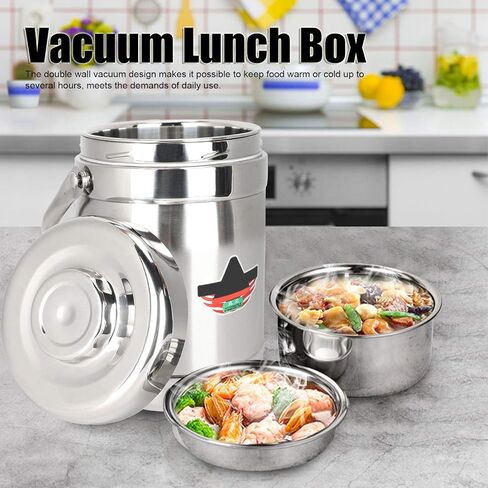 Yosoo 1.8l Vacuum Lunch Box, Straight Shape Double Wall Vacuum Insulated Lunch Box, Three-Layer Design,Storing Staple Food, Dishes, Soup, Stainless Steel Hot Food Container in Saudi Arabia