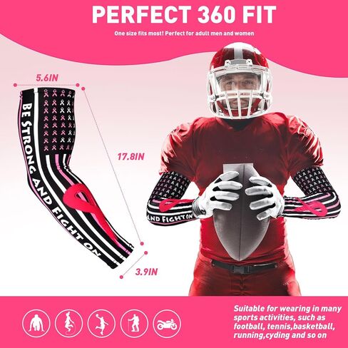 أكمام للتوعية بسرطان الثدي، أكمام للذراع بشريط وردي لكرة القدم، زوج واحد من أكمام الذراع لسرطان الثدي للبالغين من الرجال والنساء in Kuwait