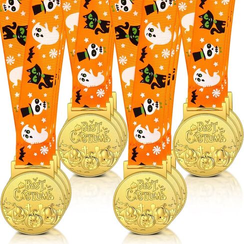 12 Pcs Halloween Best Costume Prizes, Pumpkin Medals Golden Costume Medals for Kids Adults Halloween Metal Award Medals with Ribbon Costume Contest Trophy Awards, Halloween Awards Prizes in Saudi Arabia
