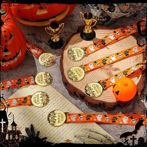 12 Pcs Halloween Best Costume Prizes, Pumpkin Medals Golden Costume Medals for Kids Adults Halloween Metal Award Medals with Ribbon Costume Contest Trophy Awards, Halloween Awards Prizes in Saudi Arabia